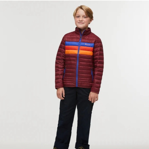 Cotopaxi Fuego Boys' Down Jacket- Burgundy Stripe, Winter Coat -Size M - Picture 3 of 4